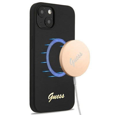 Husa Guess Guhmp13mlslmgbk iPhone 13 6.1" Negru/Negru Hardcase Silicone Script Auriu Logo Magsafe