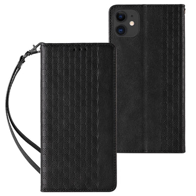 Husa Magnet Curea pentru iPhone 12 Pouch Wallet + Mini Lanyard Pendant Negru