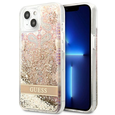 Husa Guess iPhone 13 Mini 5.4" Auriu/Auriu Hardcase Paisley Liquid Glitter