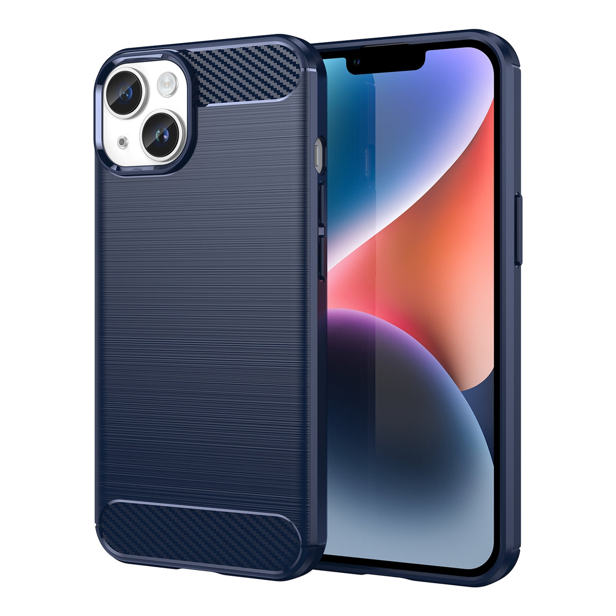 Husa Carbon iPhone 14 Flexible Gel Albastru