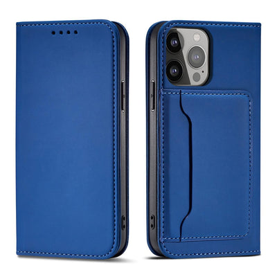 Husa Magnet Card pentru iPhone 14 Flip Cover Wallet Stand Albastru