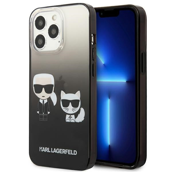 Husa Karl Lagerfeld Gradient Ikonik Karl&Choupette pentru iPhone 13 Pro / iPhone 13 - Negru