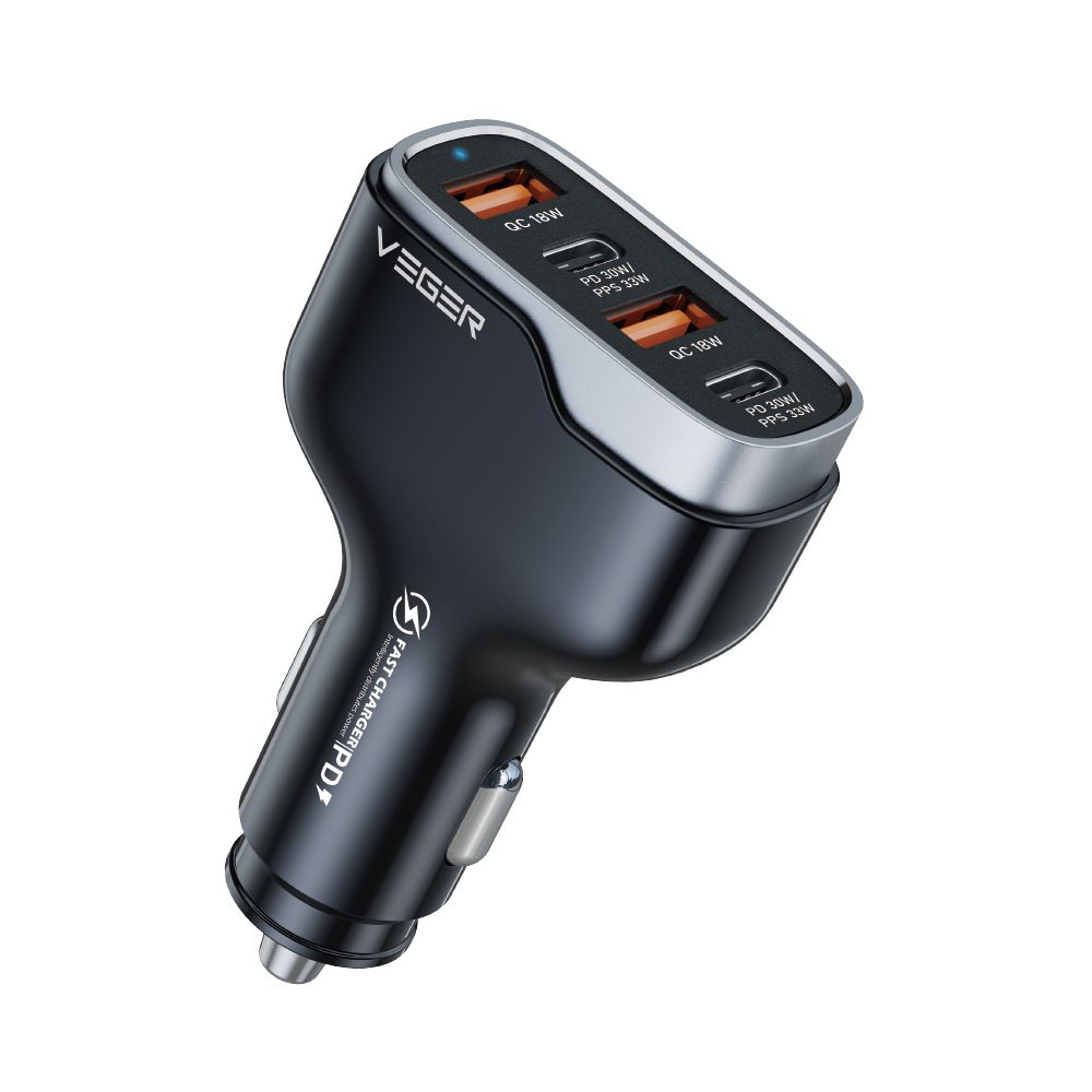 Incarcator auto Veger 2 X USB A + 2 X Typ C PD QC 3A 66W Negru