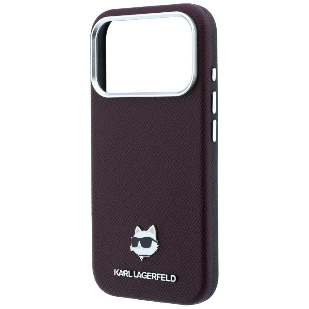 Husa Karl Lagerfeld pentru iPhone 18 Pro Max/ 17 Pro Max Compatible cu Magsafe (Grained Choupette Head Metal) Burgund