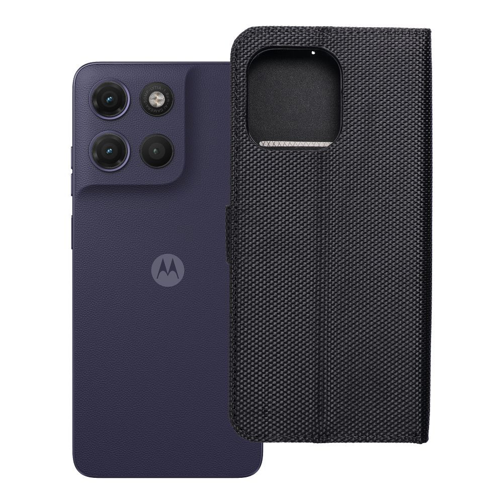 Husa 4Card Rfid Flip pentru Motorola G17 Anti-theft Tech Fabric Negru