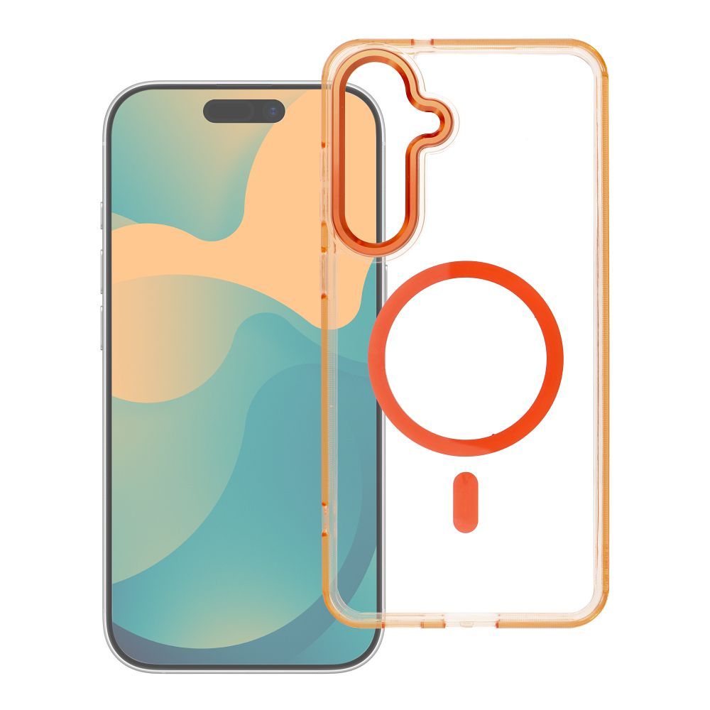 Husa Frame Transparent Hybrid Mag pentru Samsung S25 FE Compatible cu Magsafe Hermes Portocaliu
