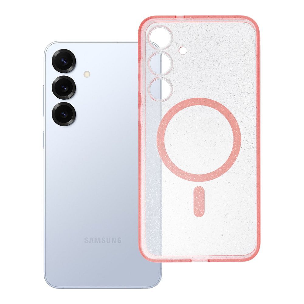 Husa Transparent Mag pentru Samsung S25 Plus - Glitter (STR) Compatible cu Magsafe Roz Glitter