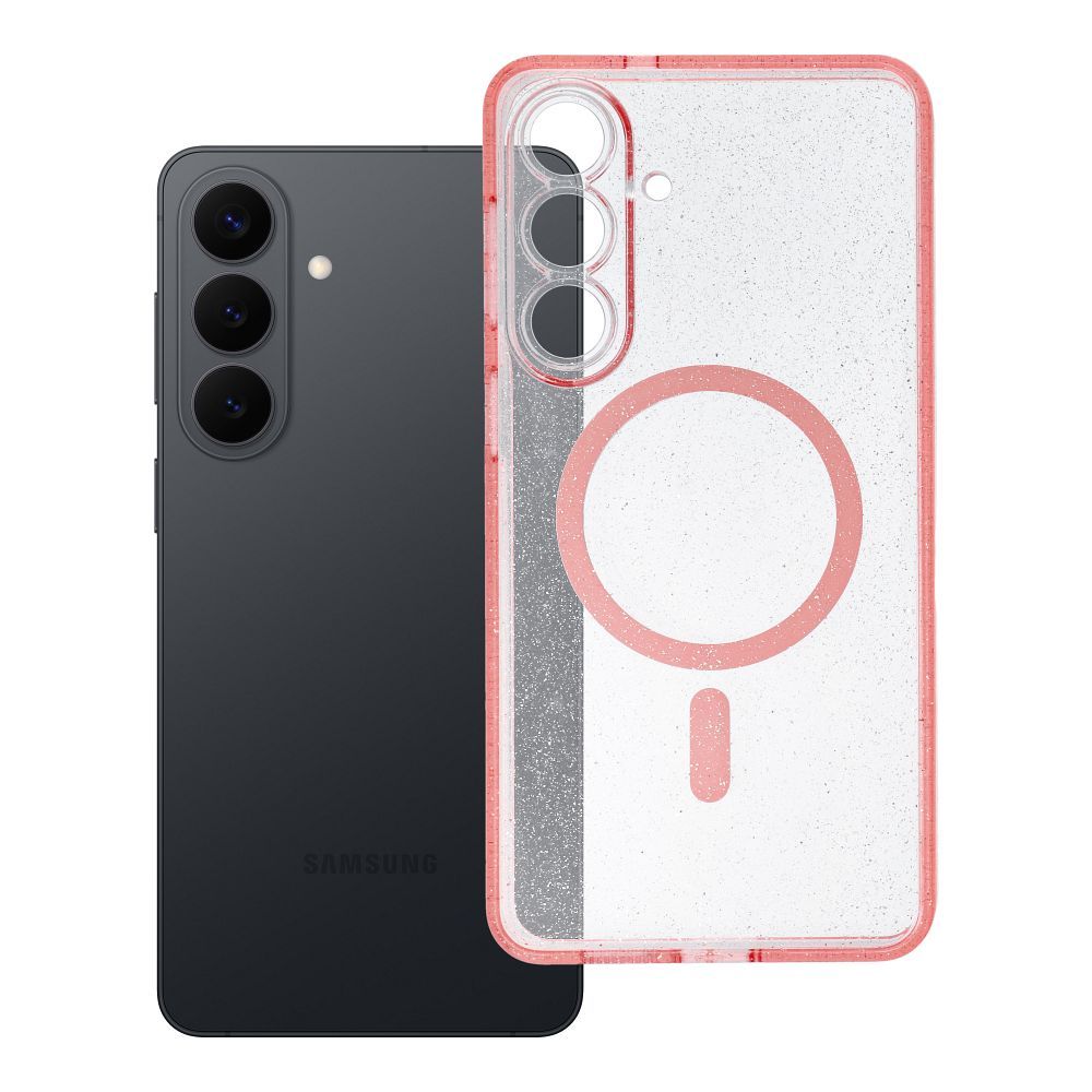 Husa Transparent Mag pentru Samsung S26 Plus - Glitter (STR / Camera Protection) Compatible cu Magsafe Roz Glitter
