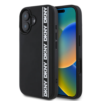 Husa Dkny 3D Rubber Repeat Logo Line pentru iPhone 16 Negru