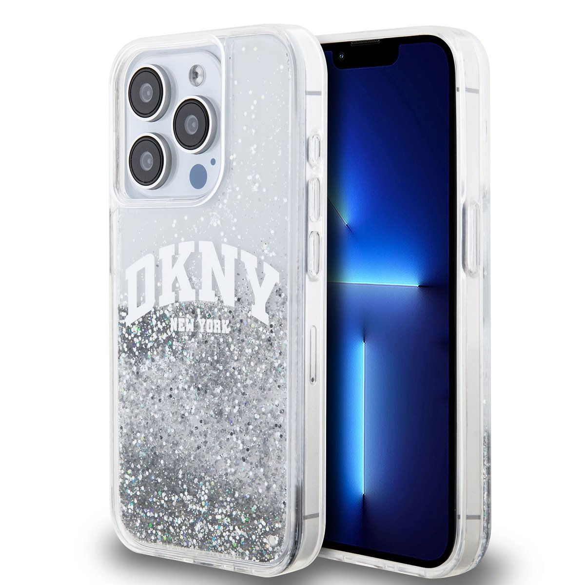 Husa Dkny Liquid Glitter Arch Logo pentru iPhone 14 Pro Transparent