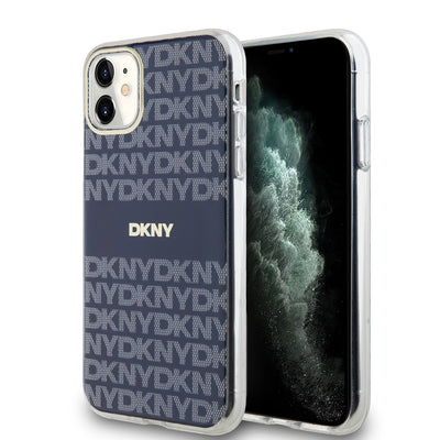 Husa Dkny PC/TPU Repeat Pattern Tonal Stripe Magsafe pentru iPhone 11 Albastru