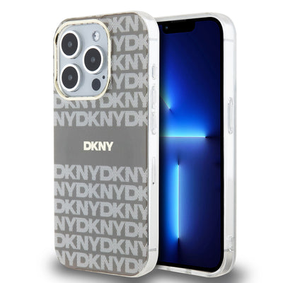 Husa Dkny PC/TPU Repeat Pattern Tonal Stripe Magsafe pentru iPhone 14 Pro Bej