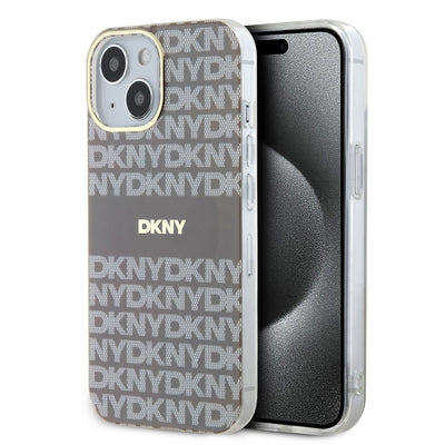 Husa Dkny PC/TPU Repeat Pattern Tonal Stripe Magsafe pentru iPhone 14 Bej