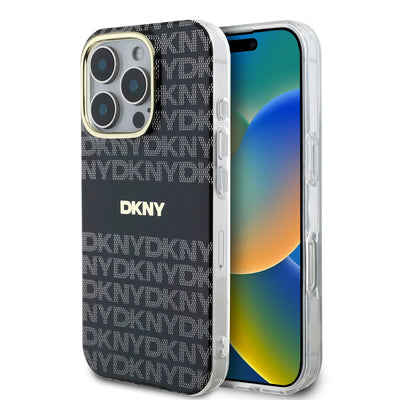 Husa Dkny PC/TPU Repeat Pattern Tonal Stripe Magsafe pentru iPhone 16 Pro Max Negru