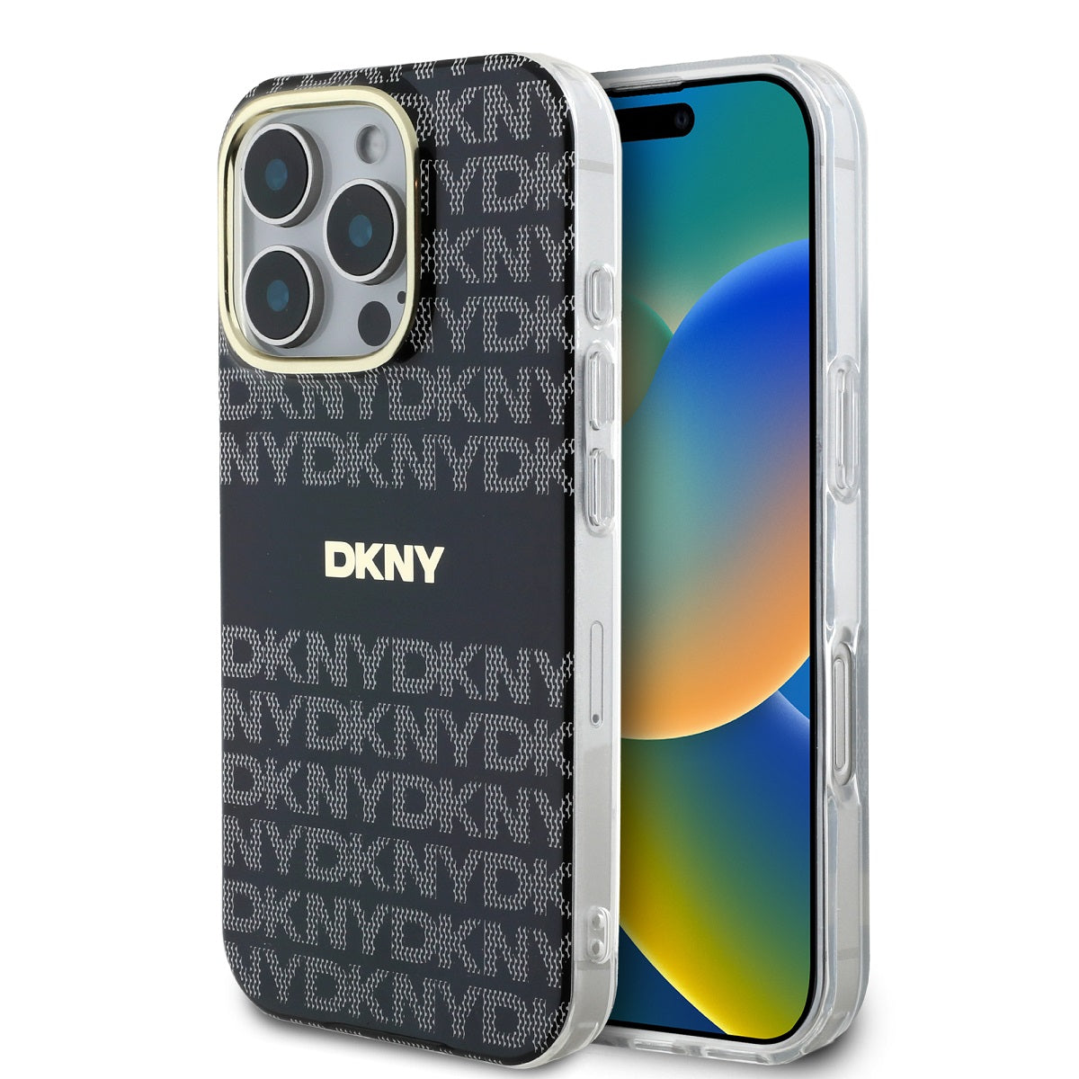 Husa Dkny PC/TPU Repeat Pattern Tonal Stripe Magsafe pentru iPhone 16 Pro Negru