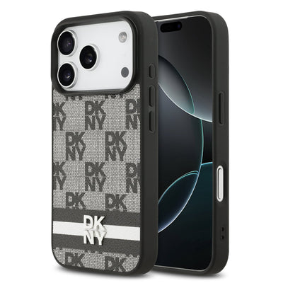 Husa Dkny piele sintetica Checkered Pattern si Stripe pentru iPhone 17 Pro Negru