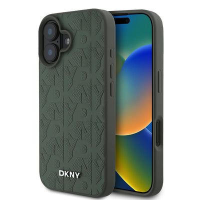 Husa Dkny piele sintetica Grid Pattern Magsafe pentru iPhone 16 Verde
