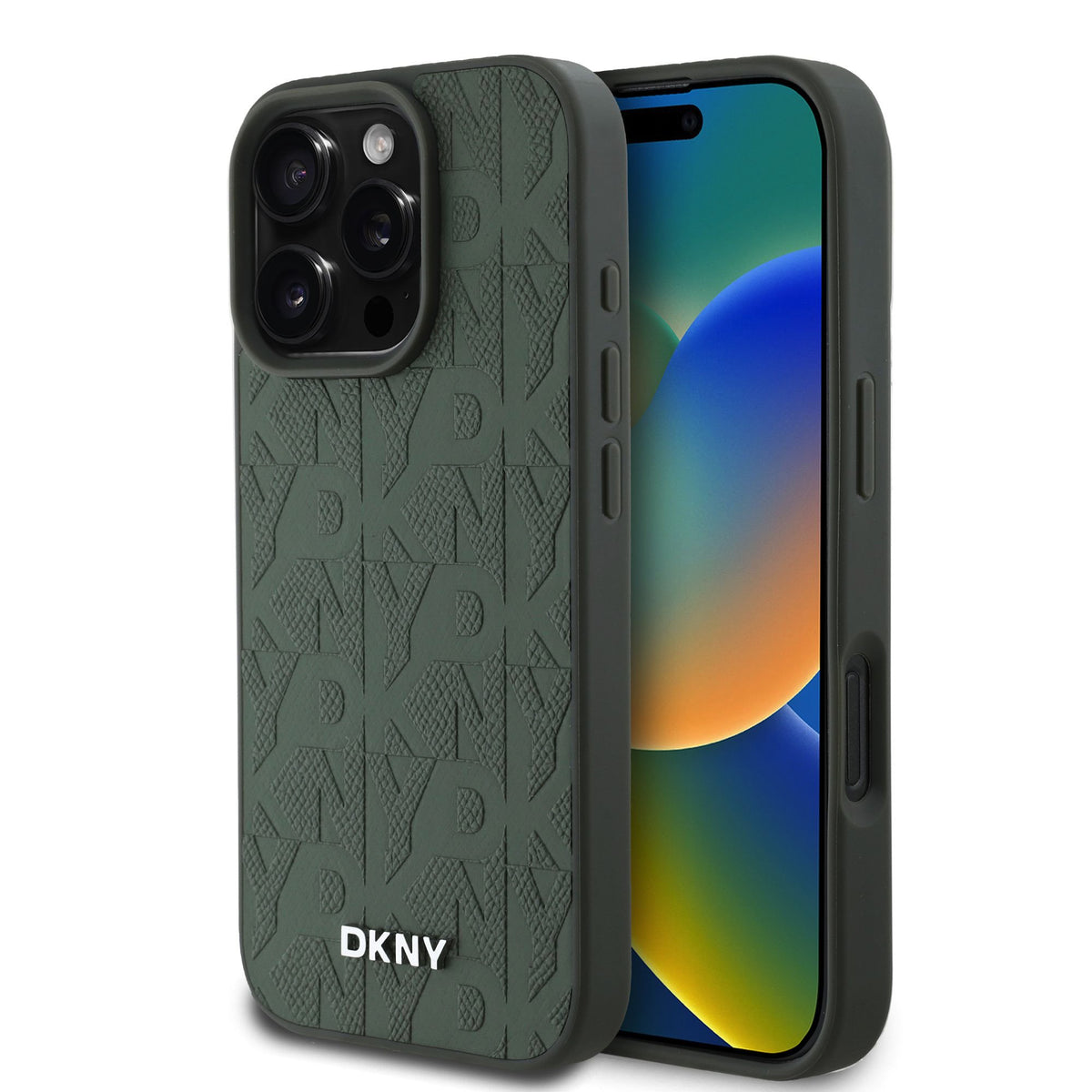 Husa Dkny piele sintetica Grid Pattern Magsafe pentru iPhone 16 Pro Verde