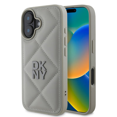 Husa Dkny piele sintetica Quilted Stack Logo pentru iPhone 16 Plus Gri