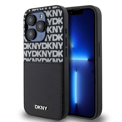 Husa Dkny piele sintetica Repeat Pattern Card Pocket pentru iPhone 14 Pro Negru