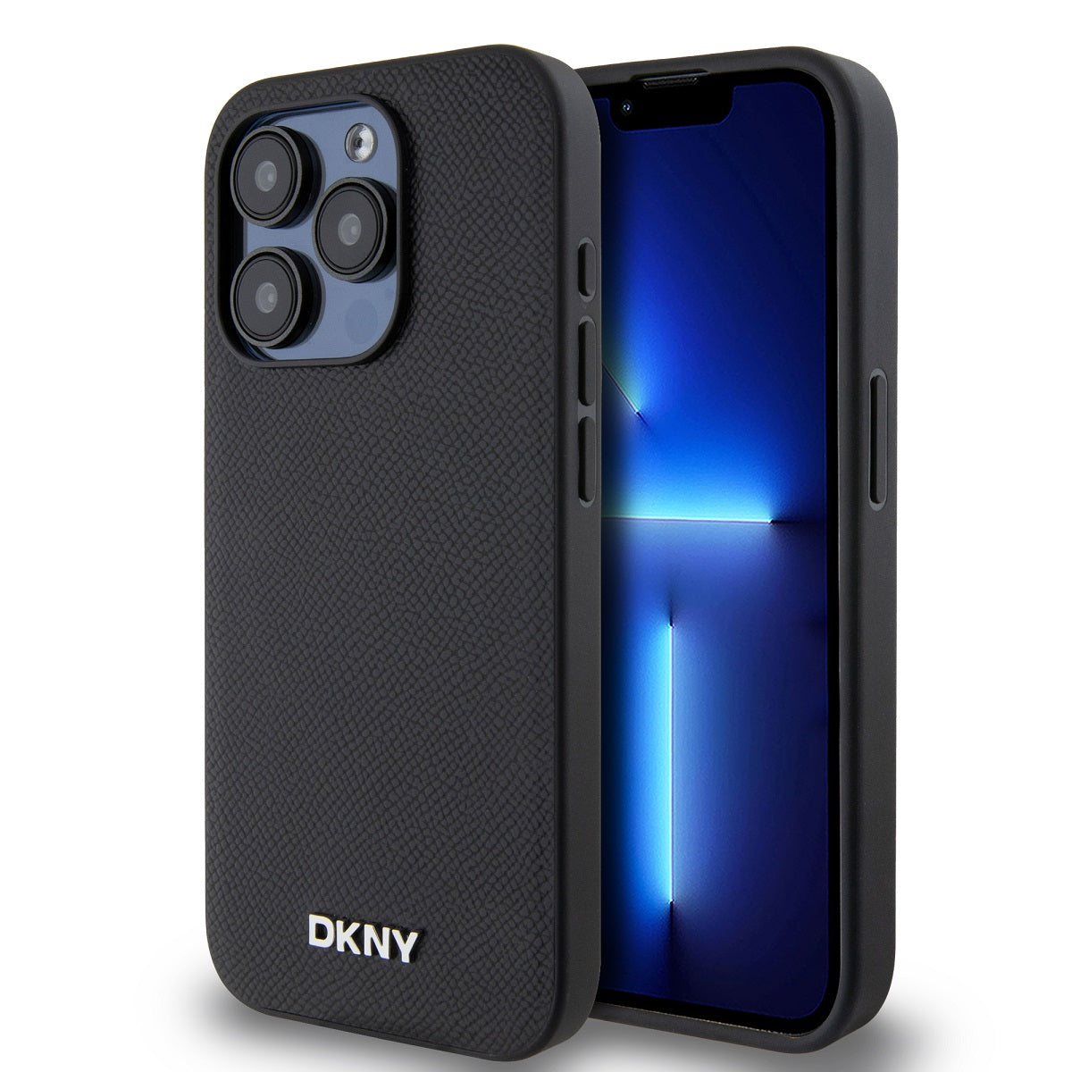 Husa Dkny piele sintetica Argintiu Metal Logo Magsafe pentru iPhone 15 Pro Negru