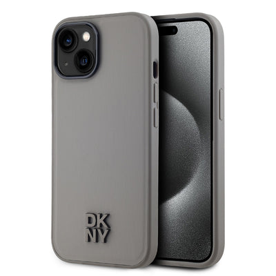 Husa Dkny piele sintetica Stack Logo Magsafe pentru iPhone 15 Gri