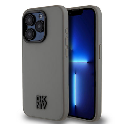 Husa Dkny piele sintetica Stack Logo Magsafe pentru iPhone 15 Pro Gri