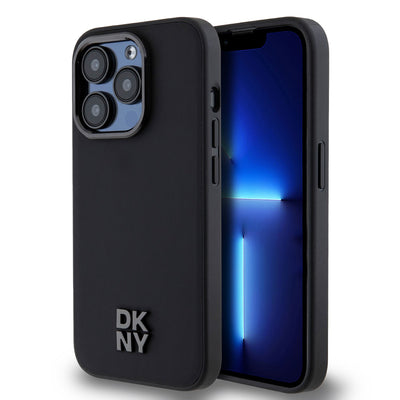 Husa Dkny piele sintetica Stack Logo Magsafe pentru iPhone 15 Pro Negru