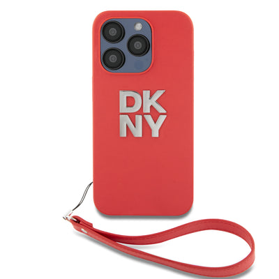 Husa Dkny piele sintetica Stack Logo Wrist Curea pentru iPhone 14 Pro Rosu