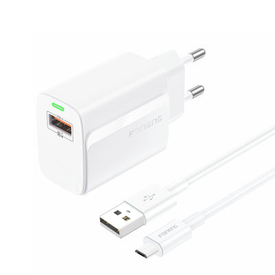 Cablu Foneng Incarcator priza Eu64 18W 1xUSB Qc3.0 + Micro Alb