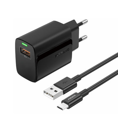 Cablu Foneng Incarcator priza Eu64 18W 1xUSB Qc3.0 + Micro Negru