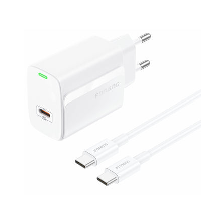 Cablu Foneng Incarcator priza Eu65 PD 20W 1xUSB-C + Usb-c - Usb-c Alb