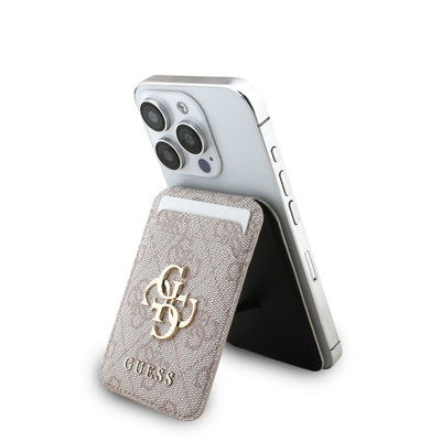 Suport auto Guess 4G Metal Logo Magsafe Cardslot Stand Roz