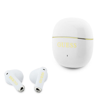 Casti Guess Auriu Line Glossy Classic Logo TWS Wireless Alb
