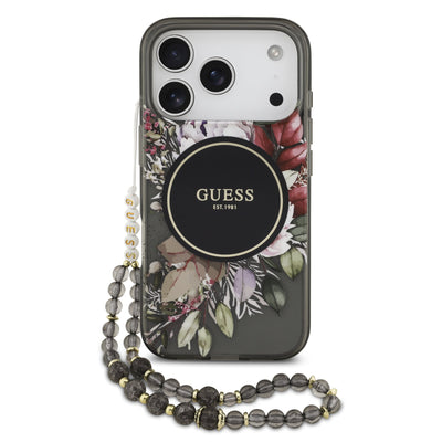 Husa Guess IML Flowers Curea Magsafe pentru iPhone 17 Pro Negru