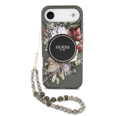 Husa Guess IML Flowers Curea Magsafe pentru iPhone Air Negru