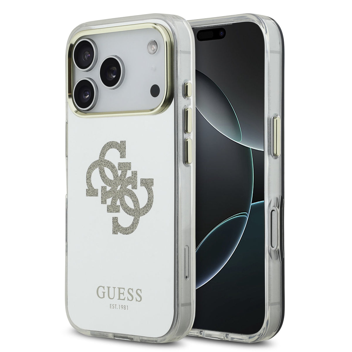 Husa Guess PC/TPU Mirror 4G Glitter Logo Magsafe pentru iPhone 17 Pro Max Auriu