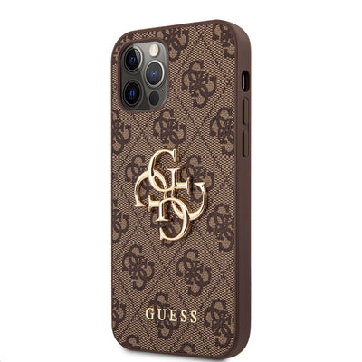 Husa Guess PU 4G Metal Logo pentru iPhone 12/12 Pro Maro
