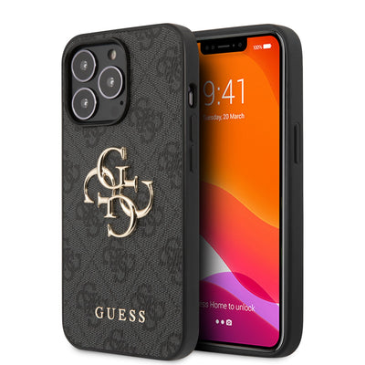 Husa Guess PU 4G Metal Logo pentru iPhone 13 Pro Max Gri
