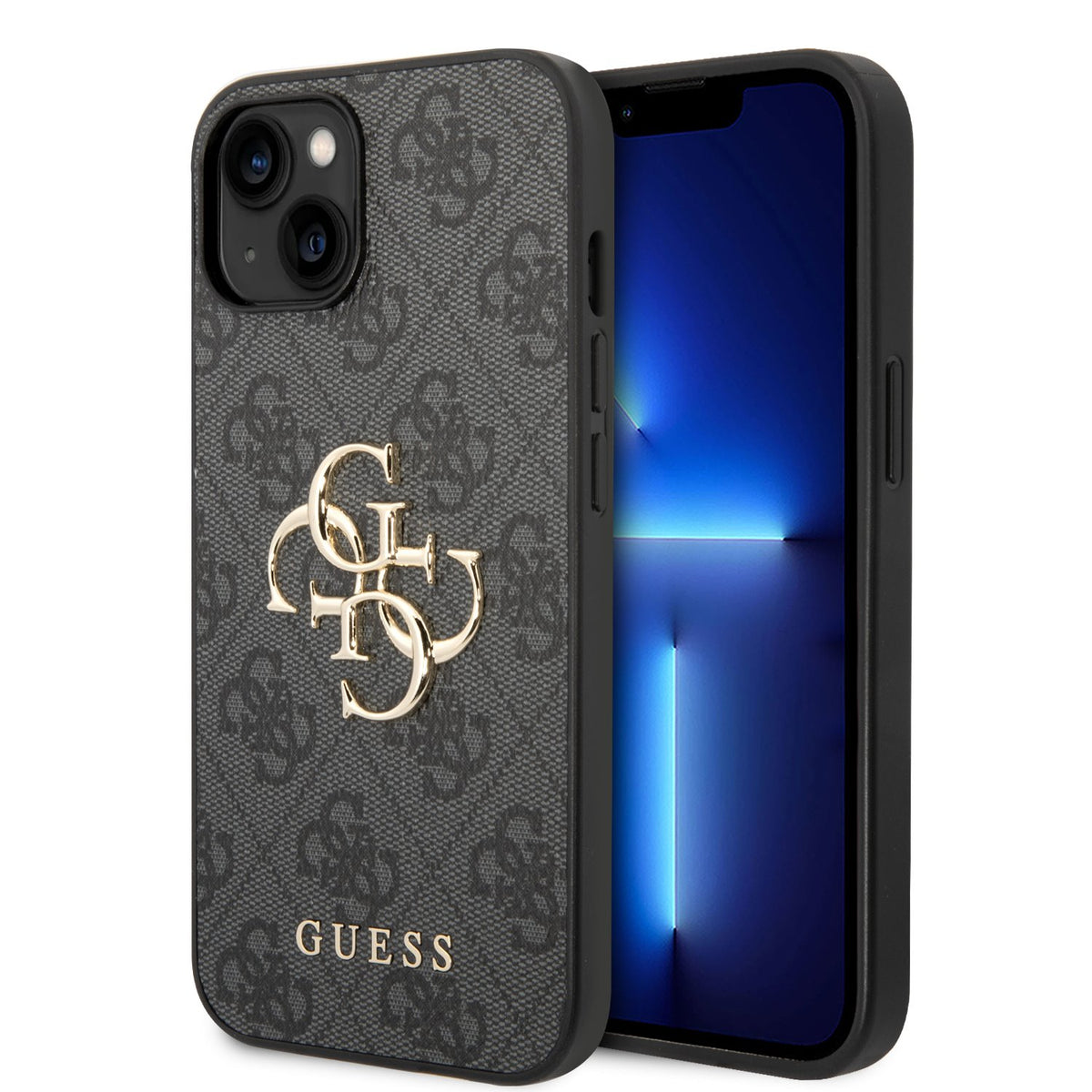 Husa Guess PU 4G Metal Logo pentru iPhone 14 Gri