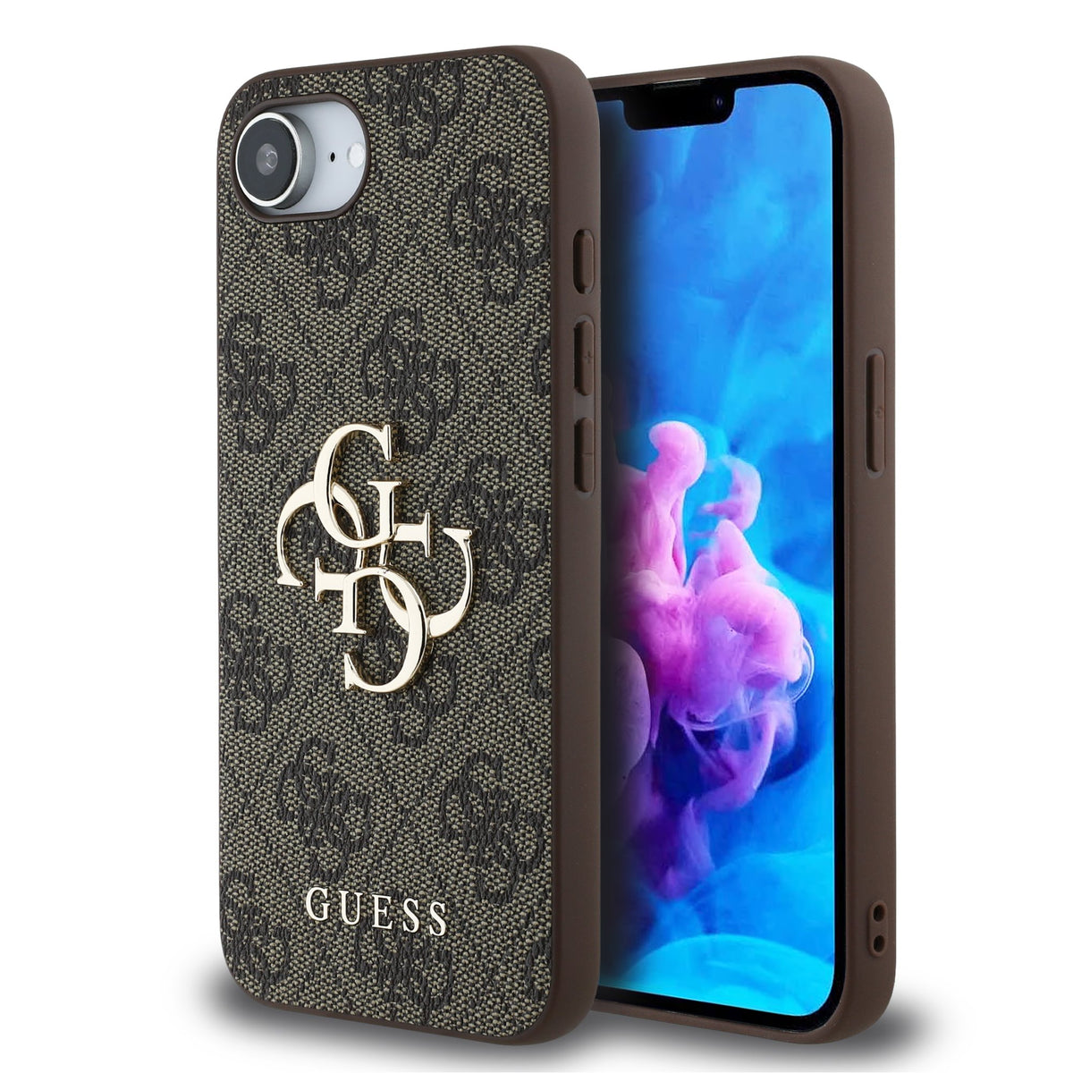 Husa Guess PU 4G Metal Logo pentru iPhone 16e/17e Maro