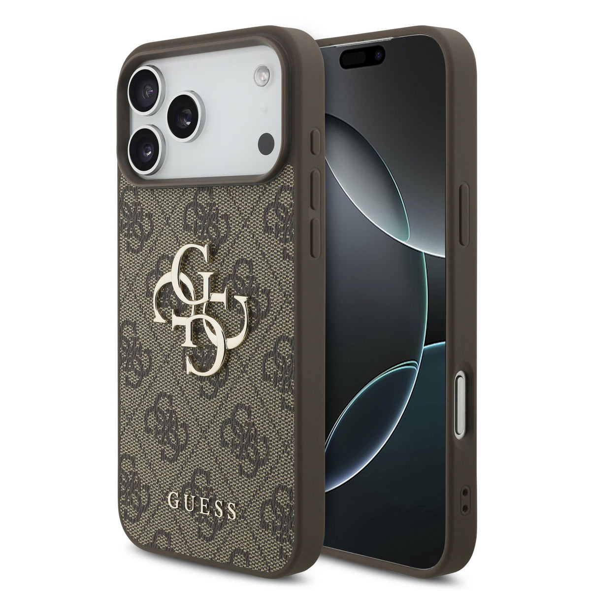 Husa Guess PU 4G Metal Logo pentru iPhone 17 Pro Max Maro