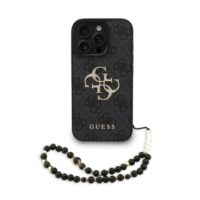 Husa Guess PU 4G Metal Logo Curea pentru iPhone 16 Pro Max Negru