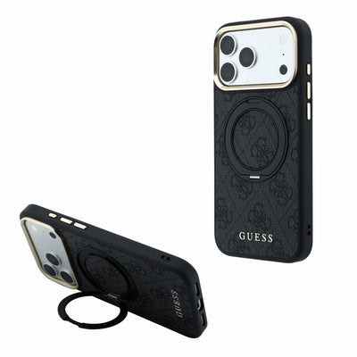 Husa Guess PU 4G Ring Stand Magsafe pentru iPhone 18 Pro Max Negru