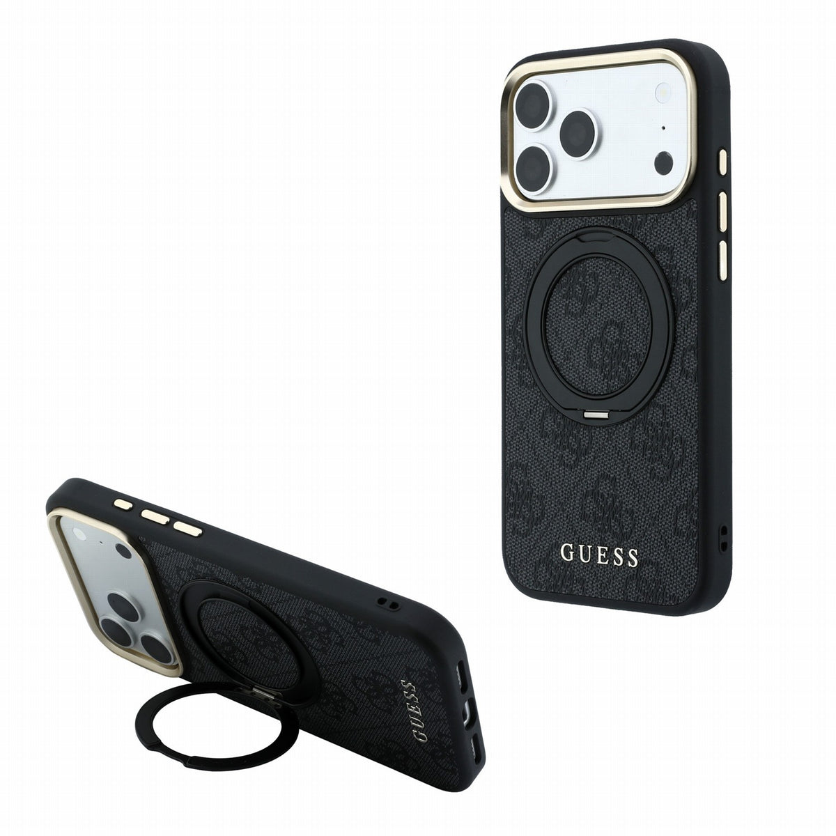 Husa Guess PU 4G Ring Stand Magsafe pentru iPhone 18 Pro Negru