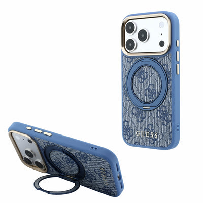 Husa Guess PU 4G Ring Stand Magsafe pentru iPhone 18 Pro Max Albastru