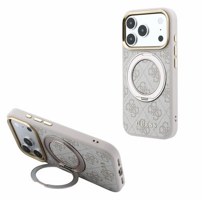 Husa Guess PU 4G Ring Stand Magsafe pentru iPhone 18 Pro Roz