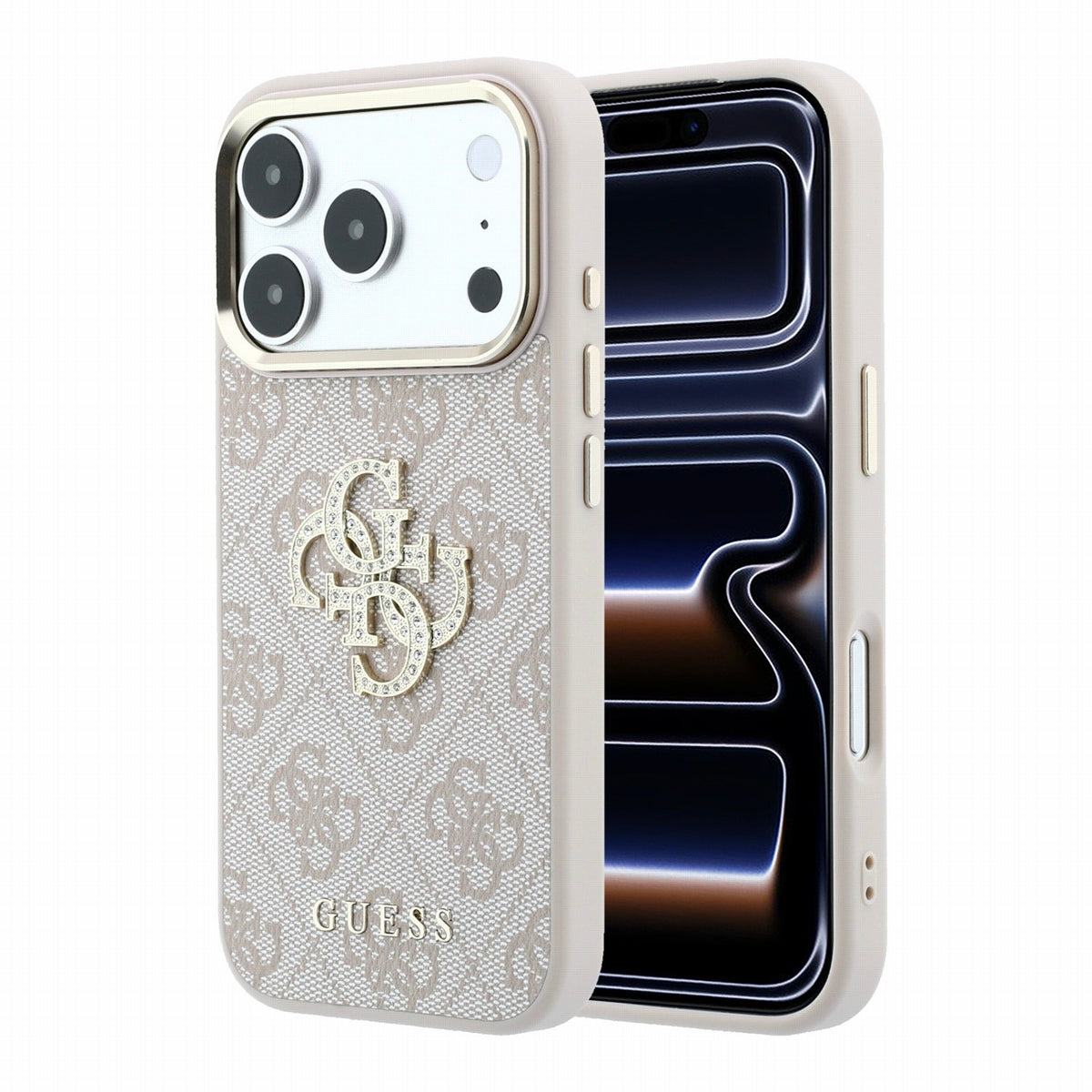 Husa Guess PU 4G Strass Metal Logo pentru iPhone 18 Pro Max Roz