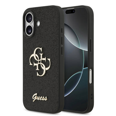Husa Guess PU Fixed Glitter 4G Metal Logo pentru iPhone 17 Negru