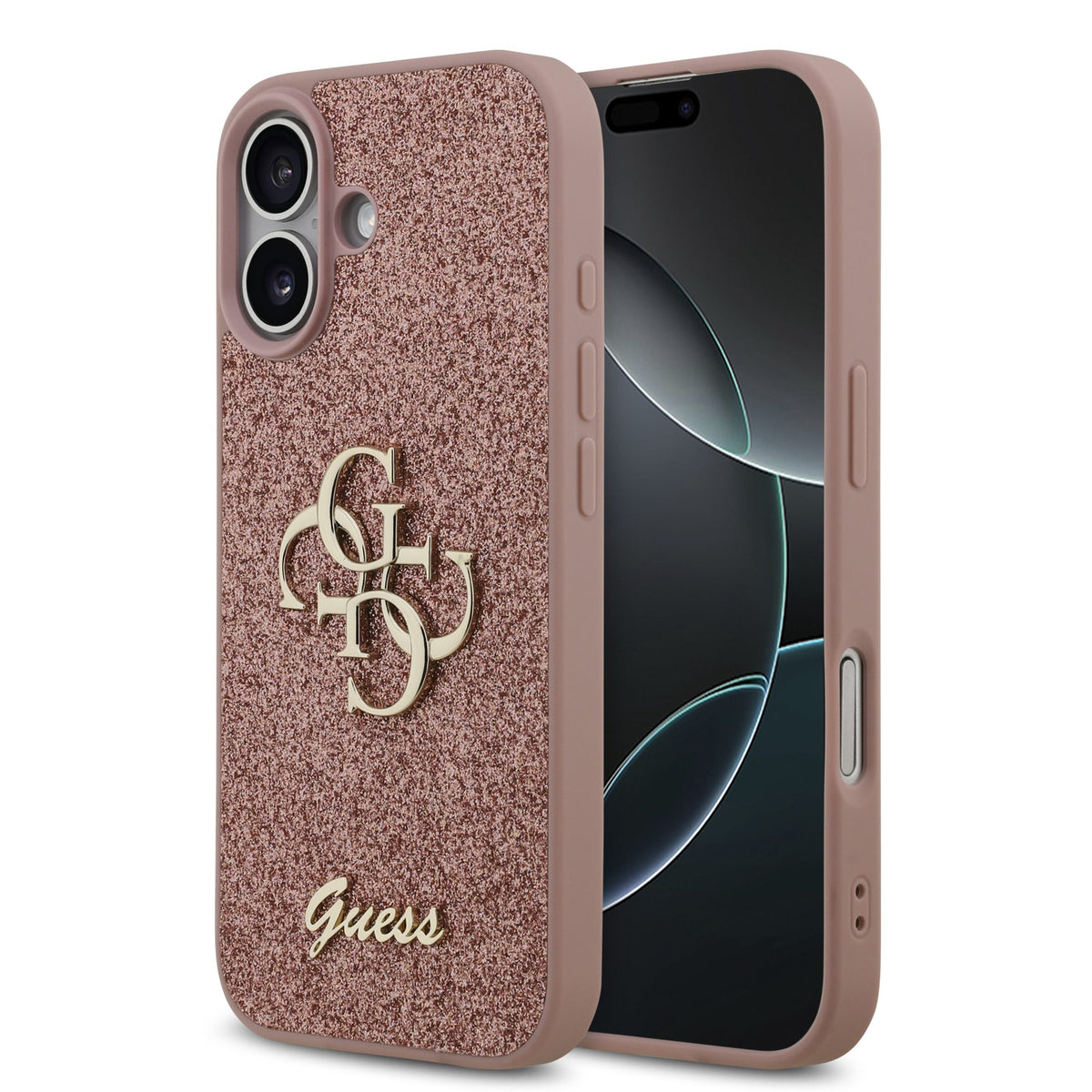 Husa Guess PU Fixed Glitter 4G Metal Logo pentru iPhone 17 Roz